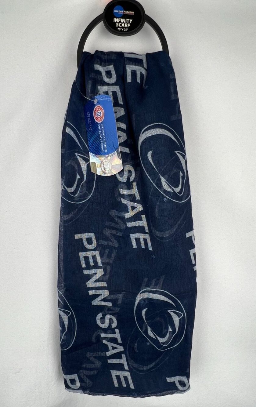 LITTLE EARTH Penn State Nittany Lions Infinity Scarf NWT NCAA Sheer 70x25 Navy